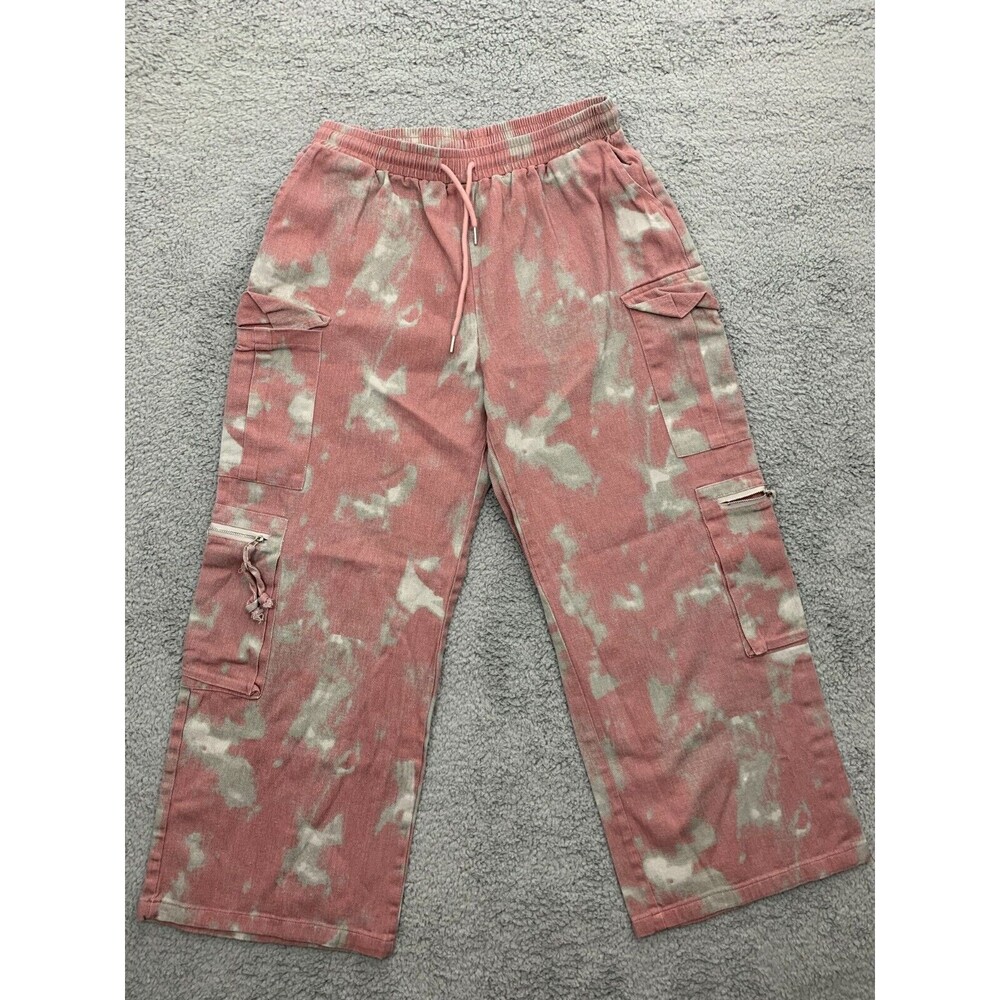 Unbranded (L) Large Drawstring Pull-cord Pull Red Gray Denim Cargo Jean Pants